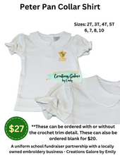Load image into Gallery viewer, St. Jude's Embroidered Girls White Peter Pan Collar Shirt (short or long sleeve)
