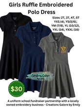Load image into Gallery viewer, St. Jude's Embroidered Girls Ruffle Polo Dress