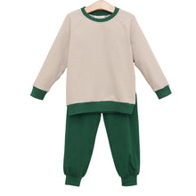 Load image into Gallery viewer, Connor Jogger Set - Tan Stripe & Hunter Green
