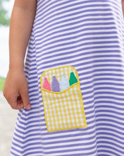 Load image into Gallery viewer, Crayon Pocket Applique Dress - Lavender Stripe