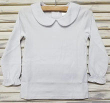 Load image into Gallery viewer, St. Jude's Embroidered Girls White Peter Pan Collar Shirt (short or long sleeve)