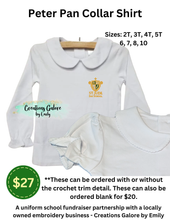 Load image into Gallery viewer, St. Jude's Embroidered Girls White Peter Pan Collar Shirt (short or long sleeve)