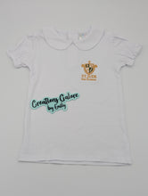 Load image into Gallery viewer, St. Jude's Embroidered Girls White Peter Pan Collar Shirt (short or long sleeve)