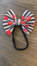 Load image into Gallery viewer, Valentine's Black/White Stripe with Red Hearts Print Headwraps & Bows
