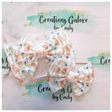 Load image into Gallery viewer, Easter Bunnies Blue Flowers Print Headwraps & Bows