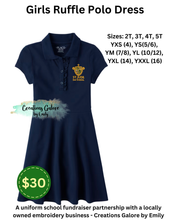 Load image into Gallery viewer, St. Jude's Embroidered Girls Ruffle Polo Dress
