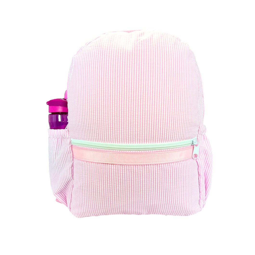 Mint Brand Personalized Seersucker Full Size Backpack (WITH POCKETS)