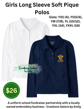 Load image into Gallery viewer, St. Jude's Embroidered Girls Long Sleeve Soft Pique Polos
