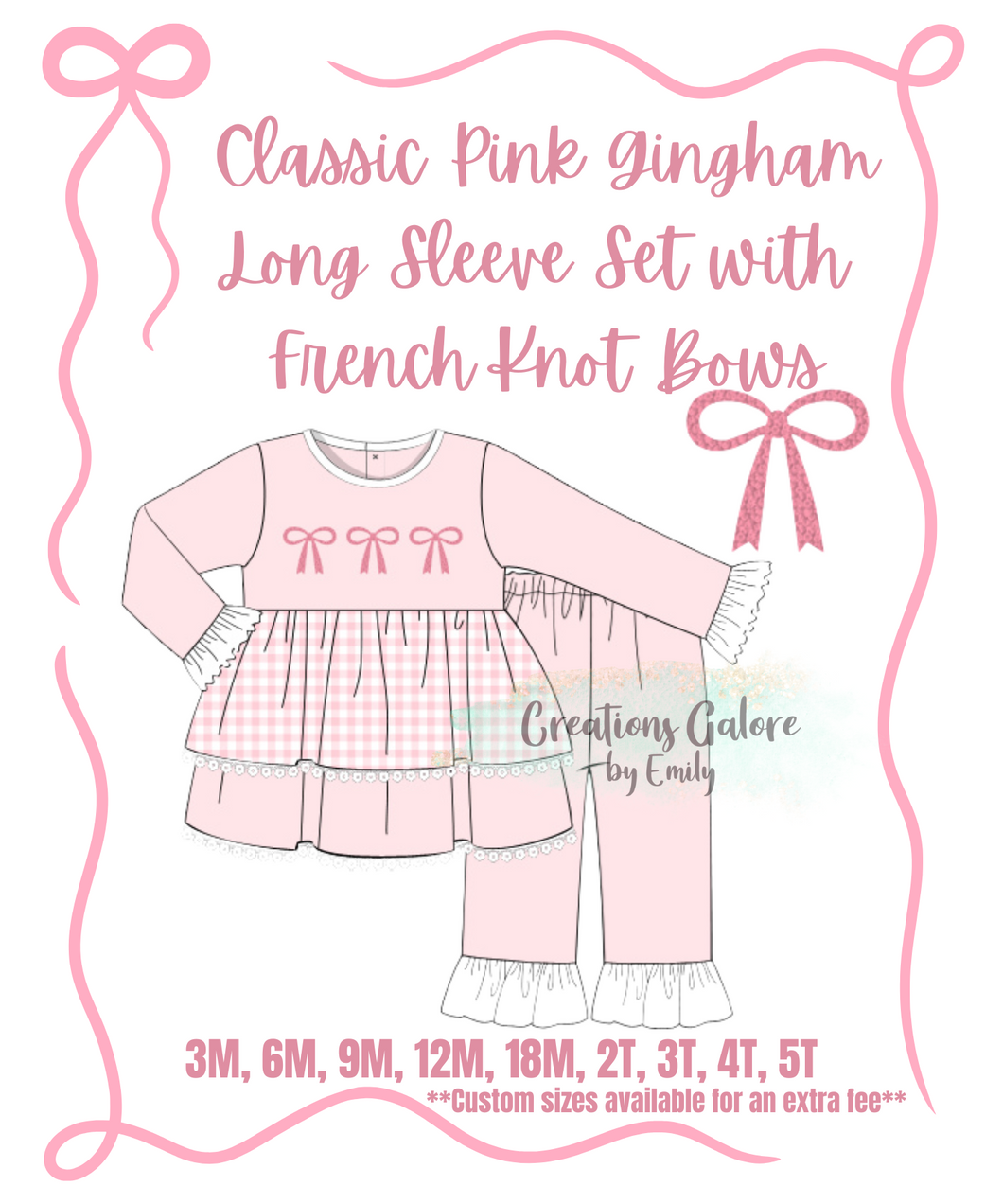 *PRE-ORDER* Classic Pink Gingham Long Sleeve Set with French Knot Bows [CGBE EXCLUSIVE]