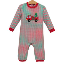 Load image into Gallery viewer, Festive Firetruck Romper
