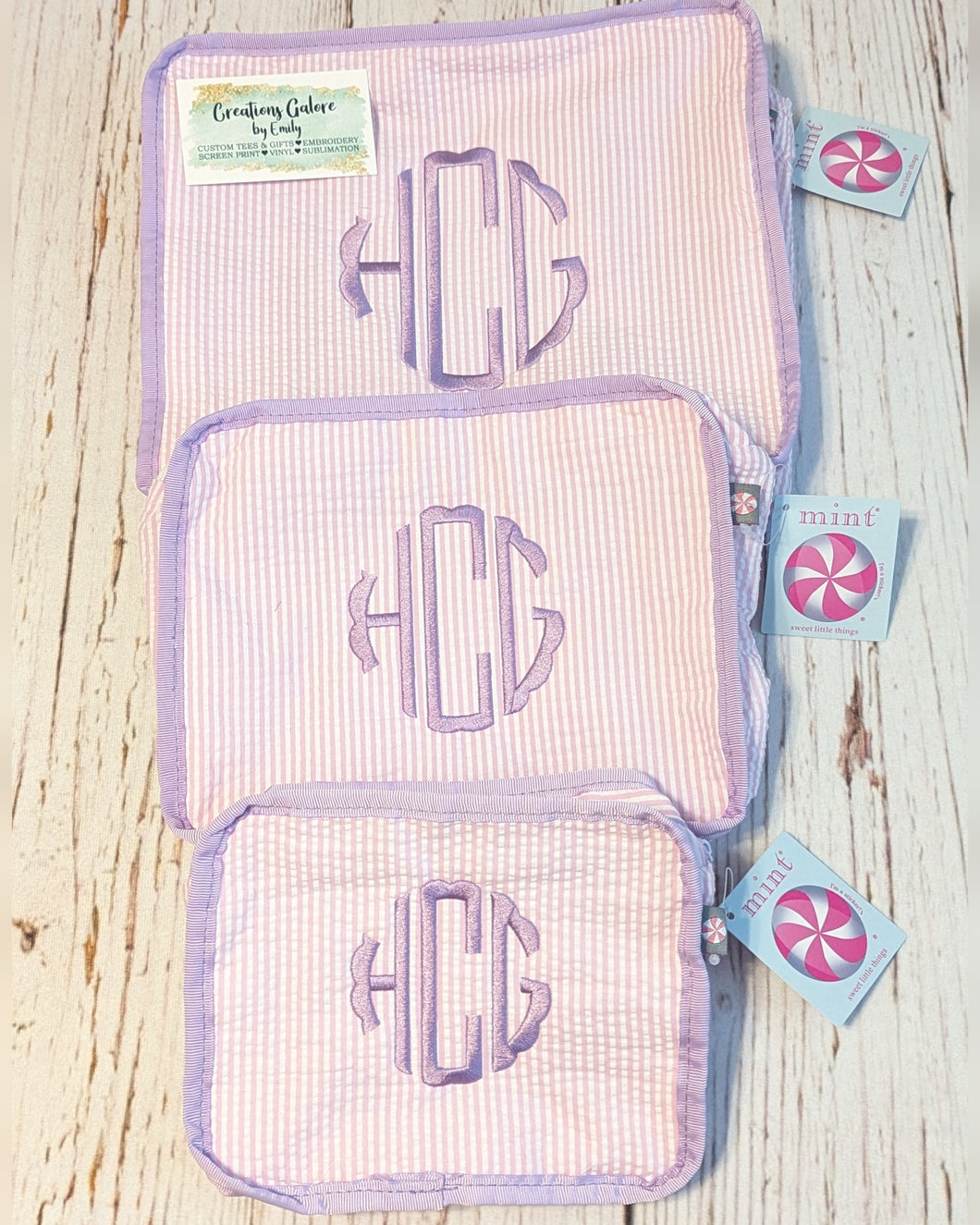 Mint Brand Personalized Seersucker Stacking Set of Bags *3 sizes*
