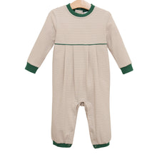 Load image into Gallery viewer, Patrick Romper - Tan Stripe &amp; Hunter Green
