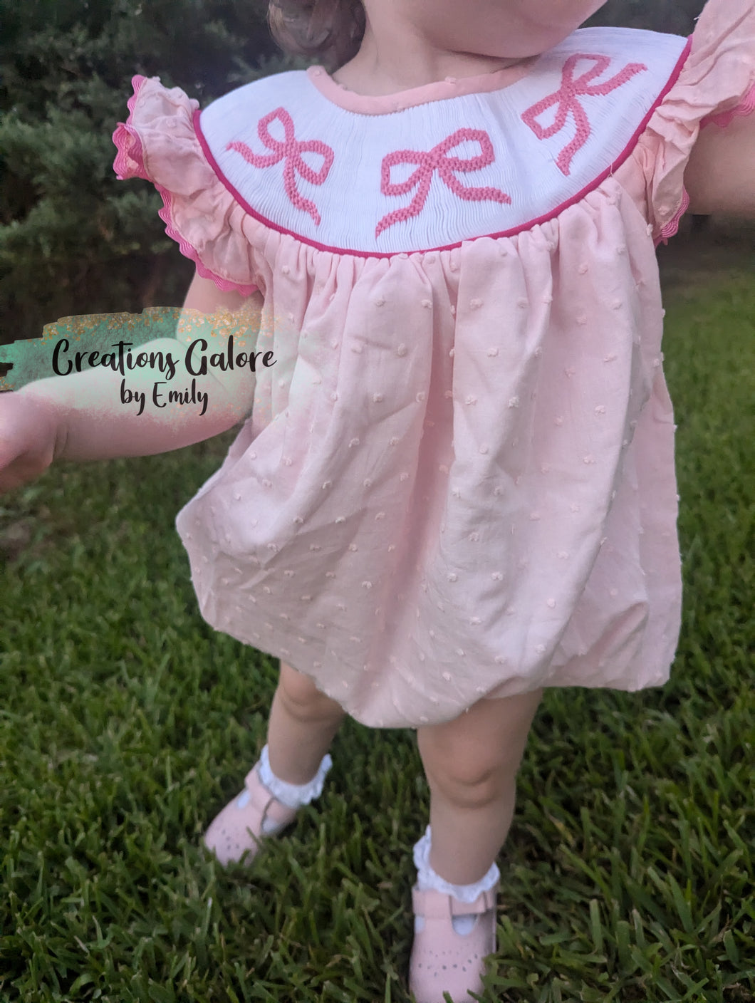 Pink Swiss Dot Bubble with Hand Smocked Bows [CGBE EXCLUSIVE]