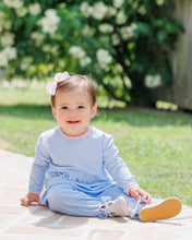 Load image into Gallery viewer, Sadie Romper - Light Blue Stripe &amp; Light Pink
