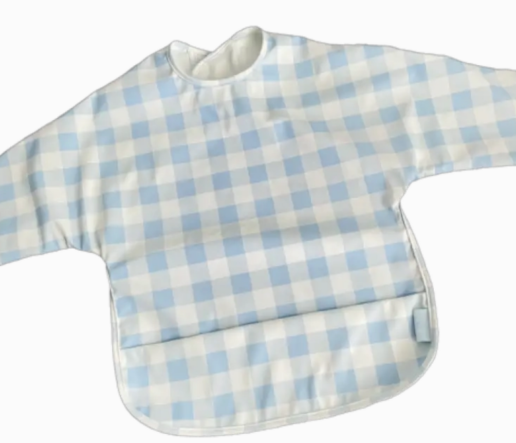 Long Sleeve Gingham Wipeable Catch All Bib - Pink or Blue