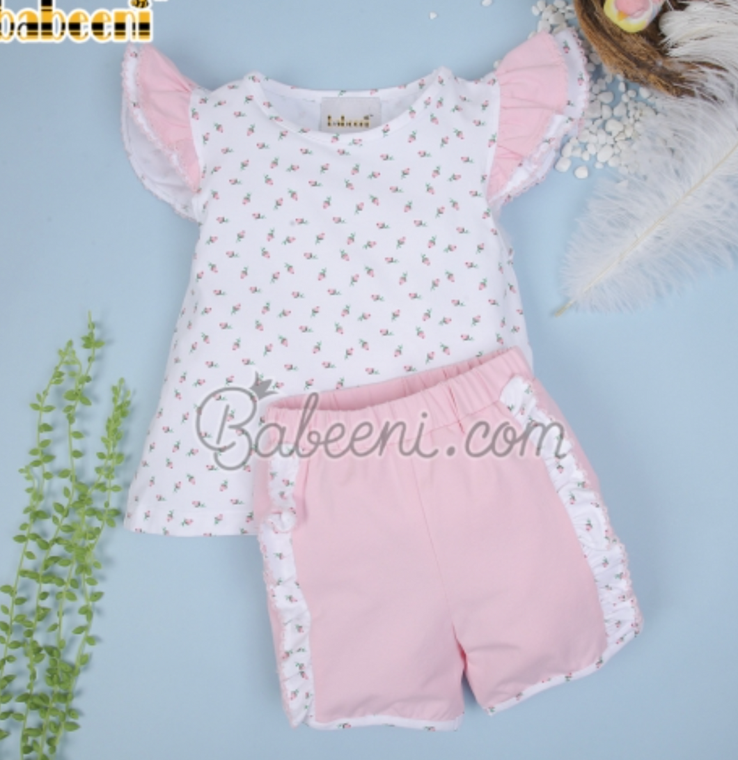 Tiny Rose Print 2 Piece Ruffle Short Set