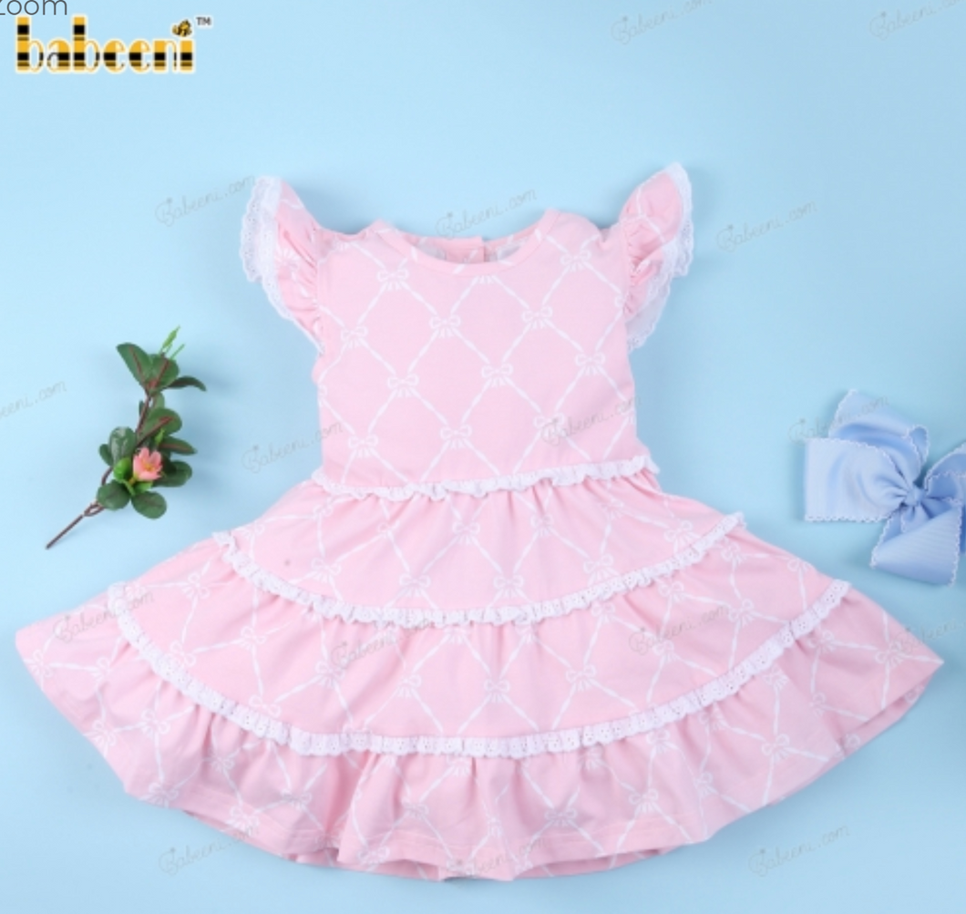 Pink Trellis Bows Tiered Dress