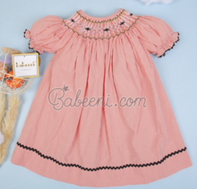Load image into Gallery viewer, Orange Gingham Spider Hand Smocked Dress
