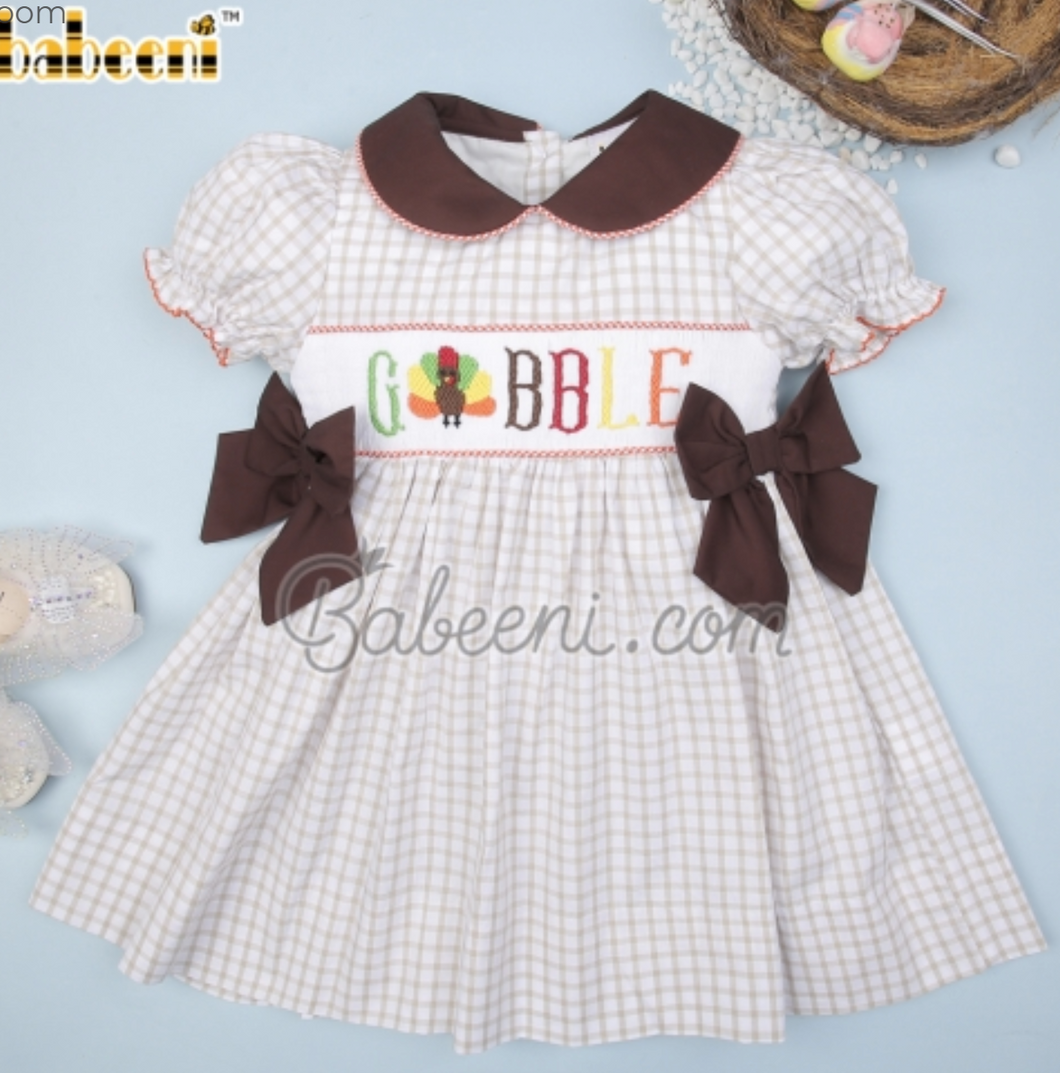 Turkey Gobble Thanksgiving Hand Smocked Dress