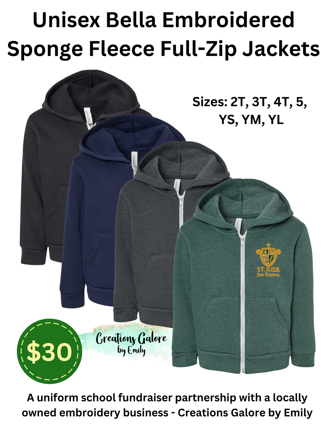 St. Jude's Embroidered Unisex Bella Sponge Fleece Full-Zip Jacket