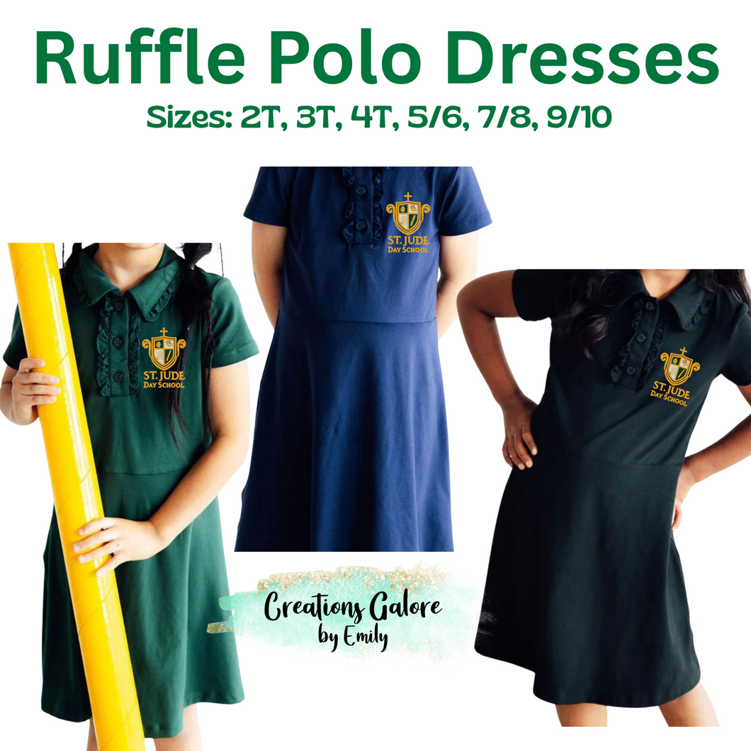 St. Jude's Embroidered Girls Ruffle Collar Polo Dress