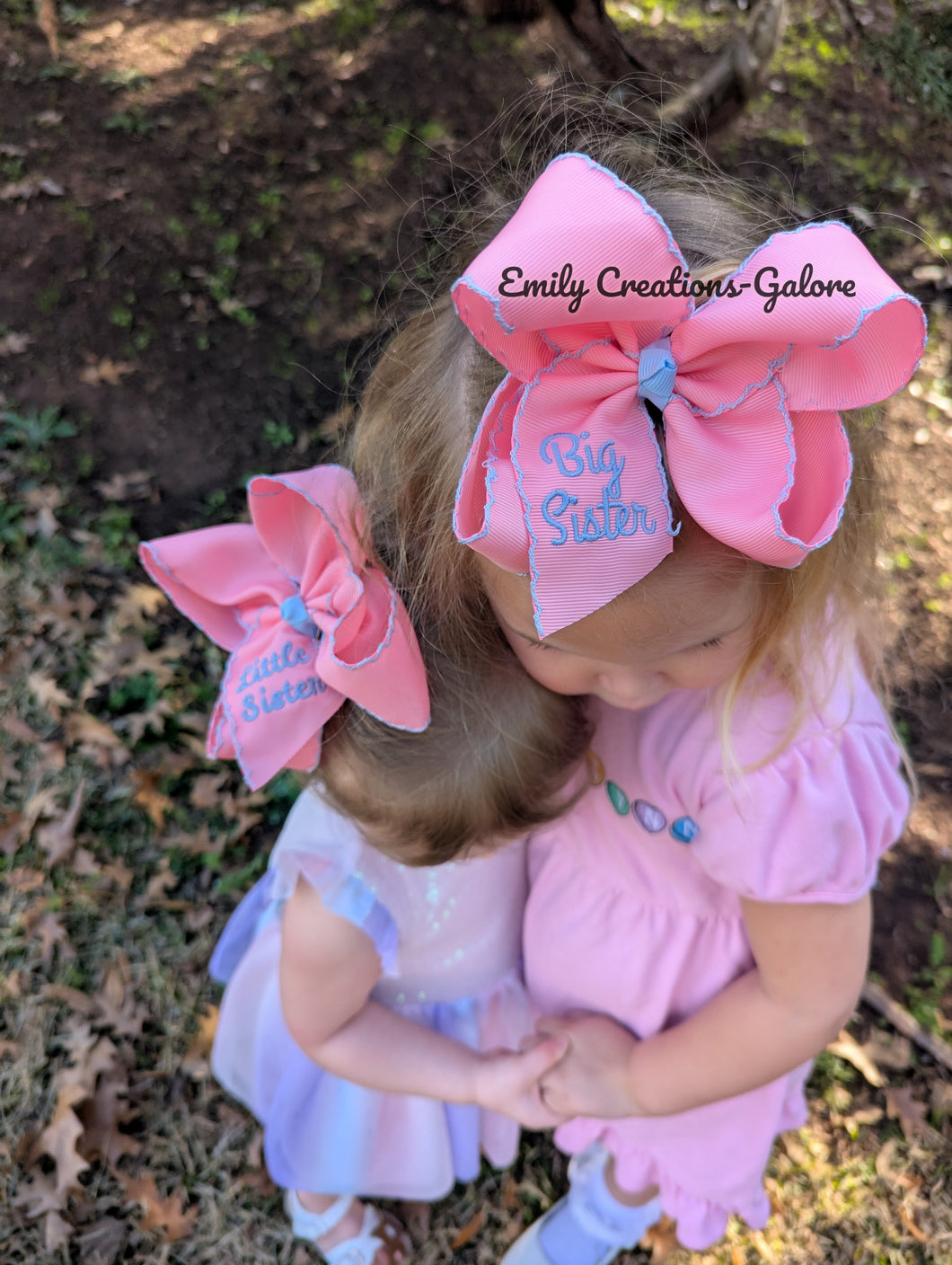 Big and Little Sister Embroidered Moonstitch Bows - 5.5