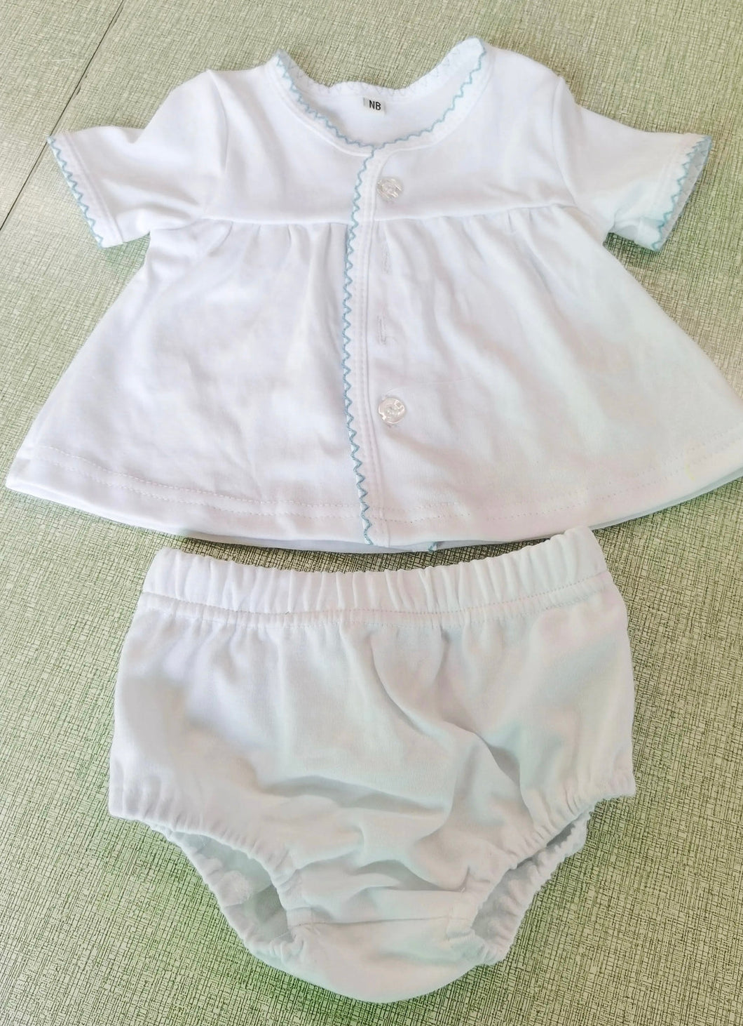 Newborn Diaper Set - Blue Picot Trim