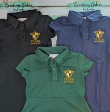 Load image into Gallery viewer, St. Jude's Embroidered Girls Ruffle Collar Polo Dress

