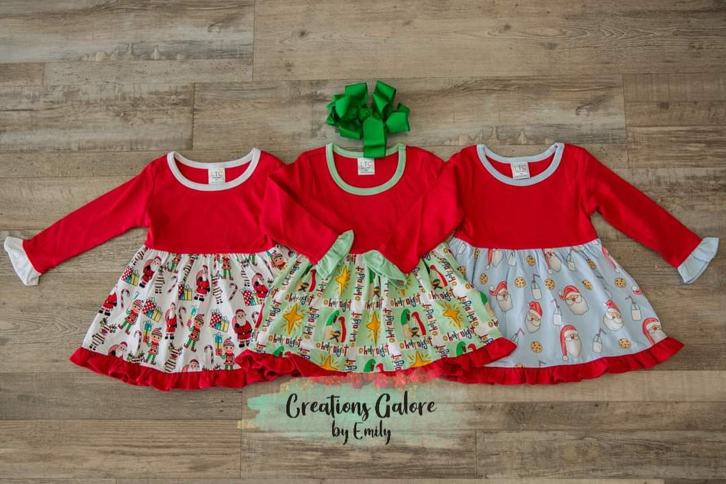 LTC Girls Christmas Ruffle Dress *Multiple Prints*