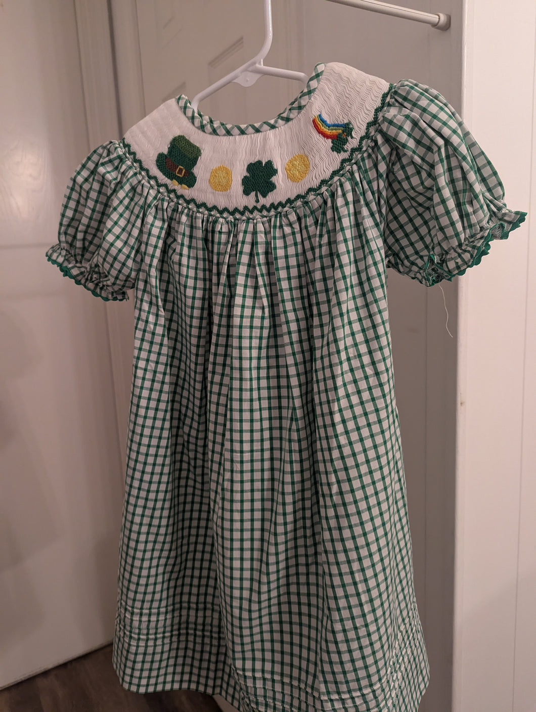 St. Patrick's Day Hand Smocked Plaid Dress