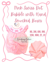 Load image into Gallery viewer, Pink Swiss Dot Bubble with Hand Smocked Bows [CGBE EXCLUSIVE]
