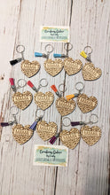 Load image into Gallery viewer, Wooden Mama Leoapard Heart Keychain with Tassel
