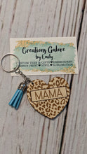 Load image into Gallery viewer, Wooden Mama Leoapard Heart Keychain with Tassel
