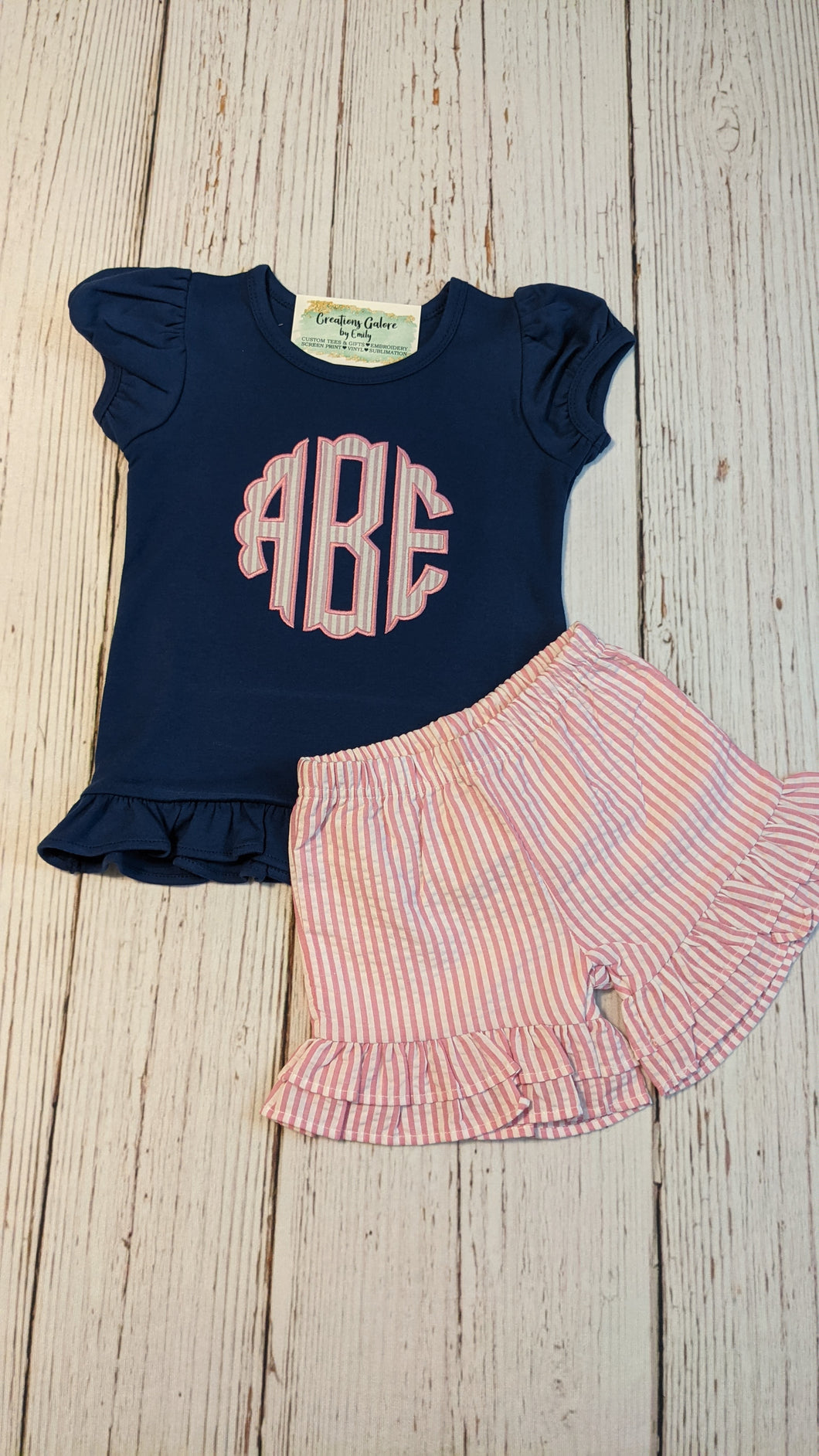 Applique Monogram Matching Seersucker Shorts Set (customize with any color combination you want)