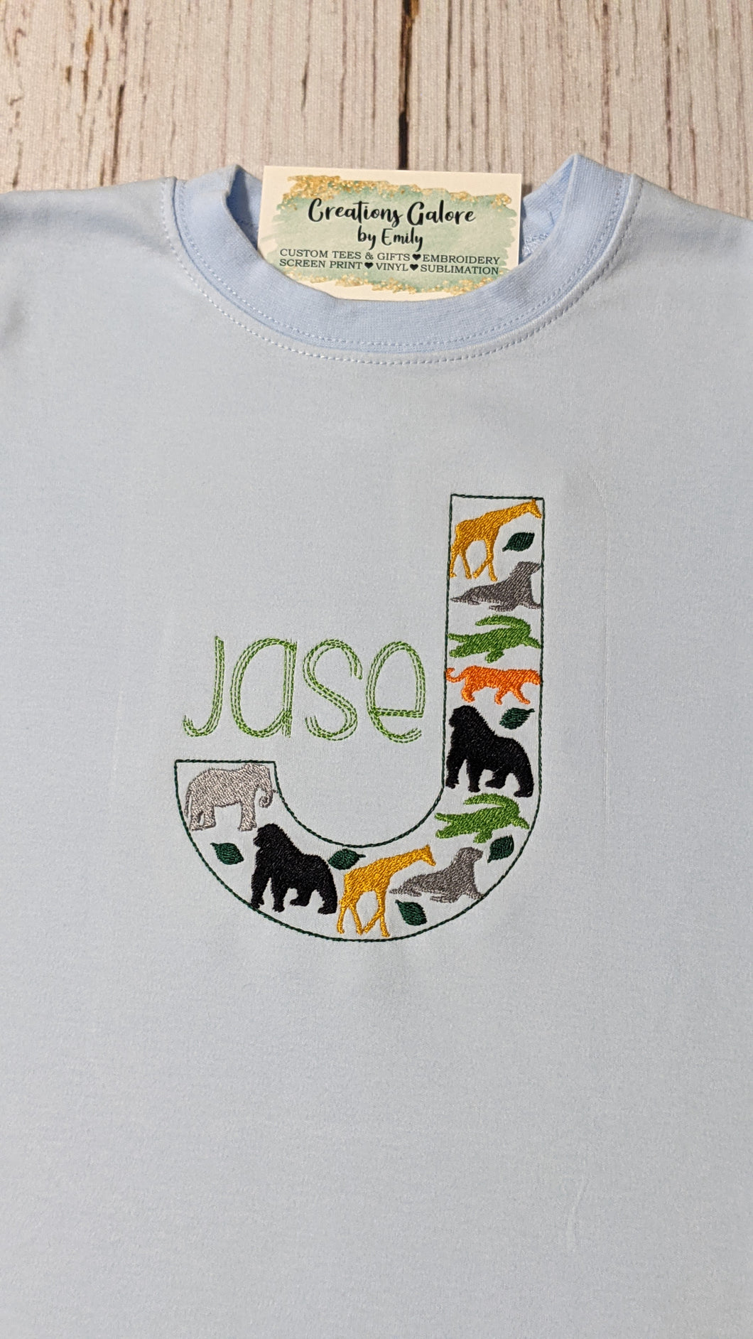 Zoo Animal Initial Embroidered Shirt