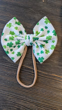 Load image into Gallery viewer, St. Patrick&#39;s Clovers on White Background Print Headwraps &amp; Bows
