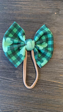 Load image into Gallery viewer, St. Patrick&#39;s Clovers on Plaid Background Print Headwraps &amp; Bows
