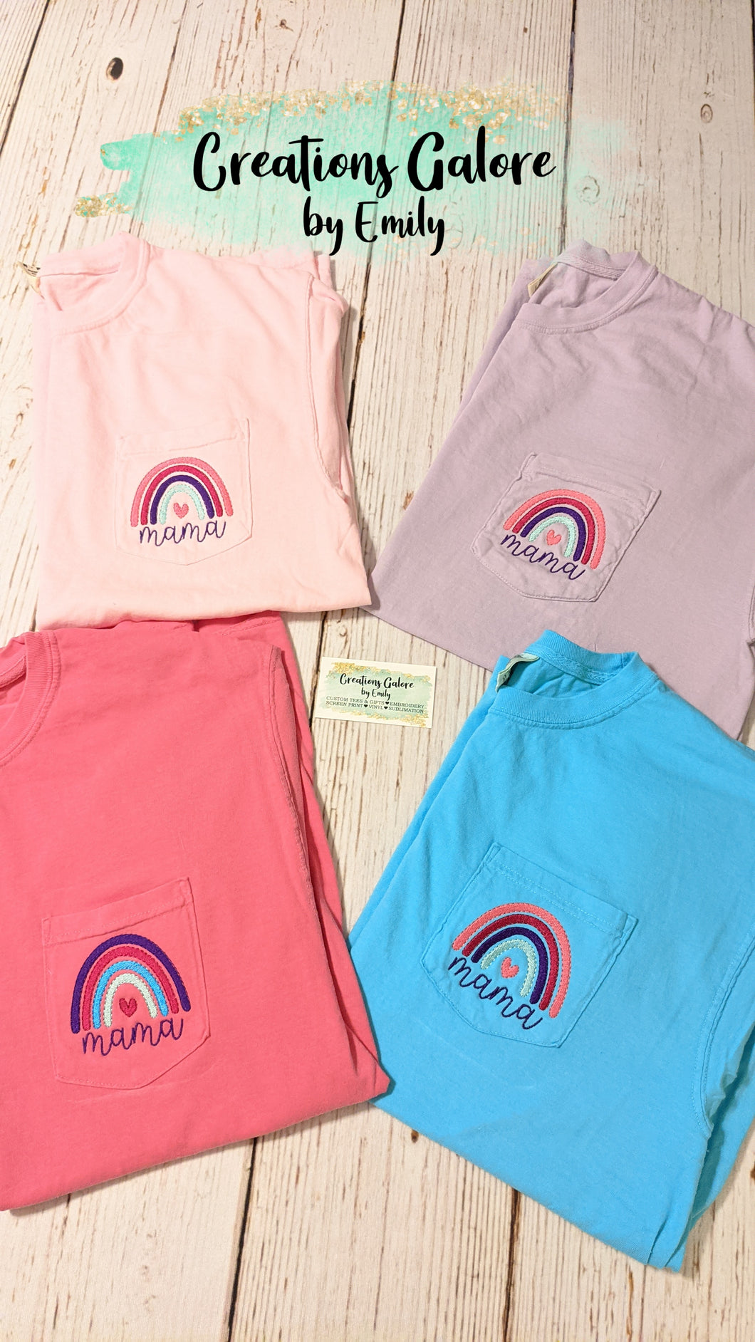 Mama (or any name) Rainbow Comfort Colors Brand Short Sleeve Pocket T-Shirt