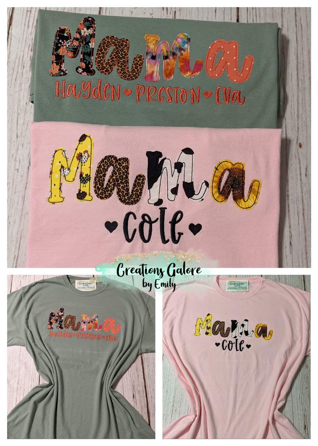 Mama (or any name) Applique Adult Comfort Colors Brand Short Sleeve T-Shirt