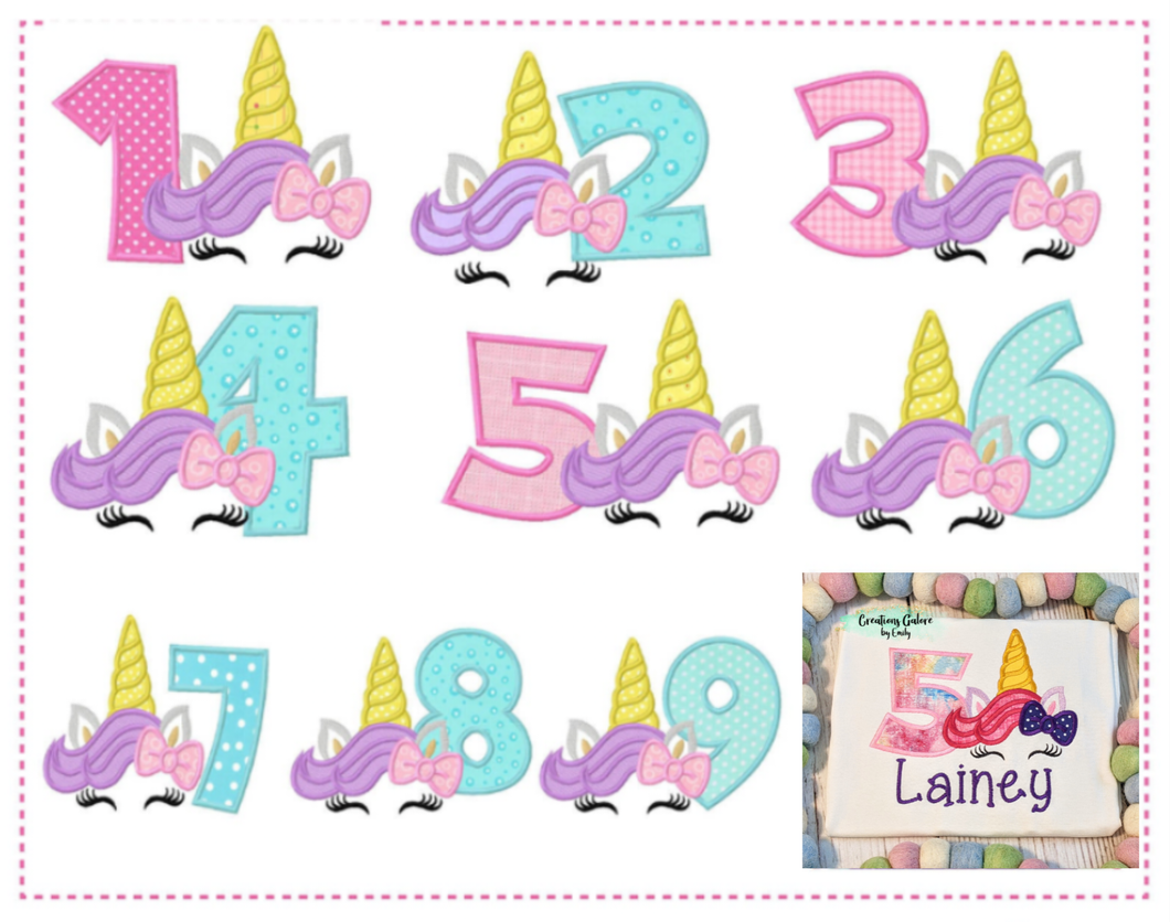 Unicorn Number Birthday Embroidered Shirt