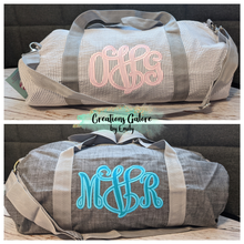 Load image into Gallery viewer, Mint Brand Personalized Seersucker Large Weekend Size Duffel Bag with Crossbody Strap (20.5&quot;x16&quot;)
