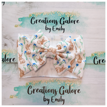 Load image into Gallery viewer, Easter Bunnies Blue Flowers Print Headwraps &amp; Bows
